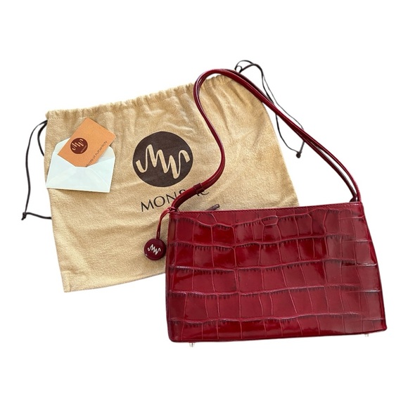 Monsac Red Leather Croc-Embossed Vintage Shoulder Bag Womens EUC - Picture 1 of 10